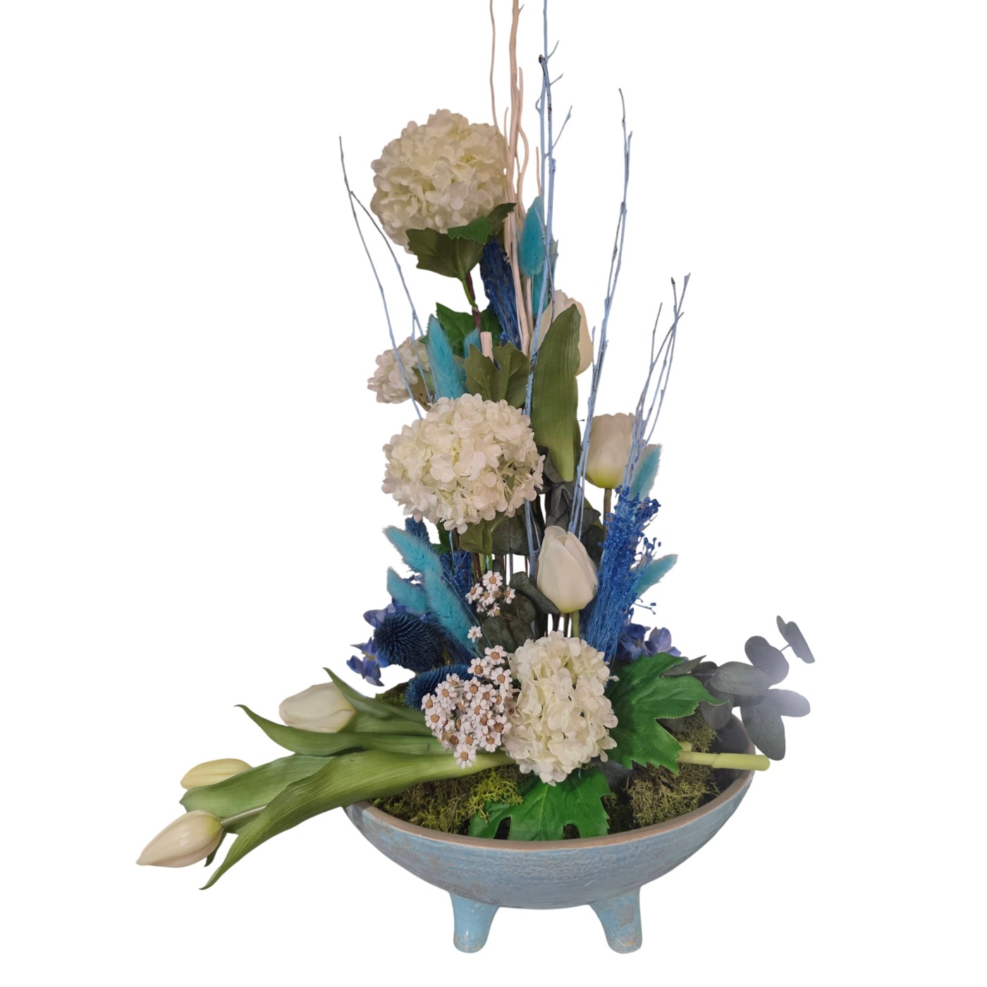 Arreglo Floral Azul y Blanco